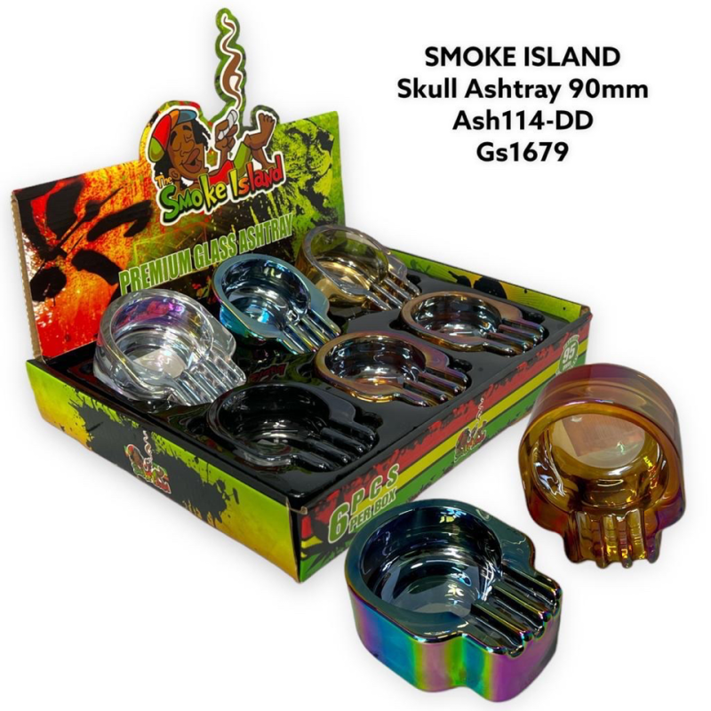 GS1679 - Ashtray ASH114-DD Smoke Island Rainbow Glass Ashtray Pack Of 6 Skull