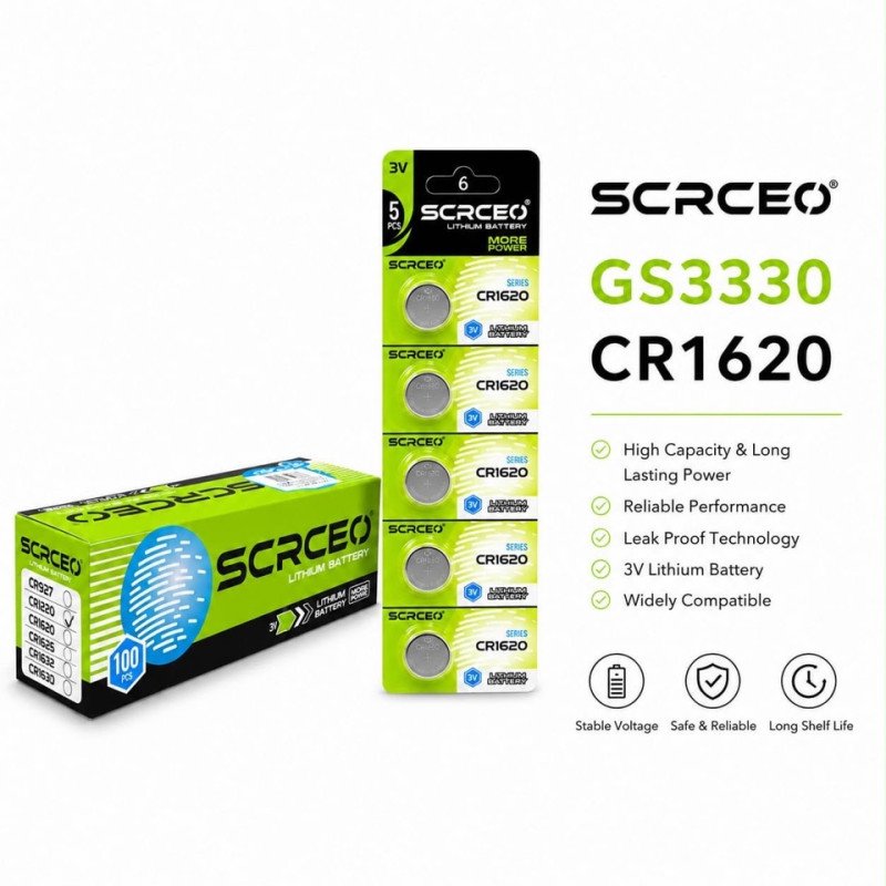 GS3330 - SCRCEO Lithium Battery 3.V CR1620 PK5