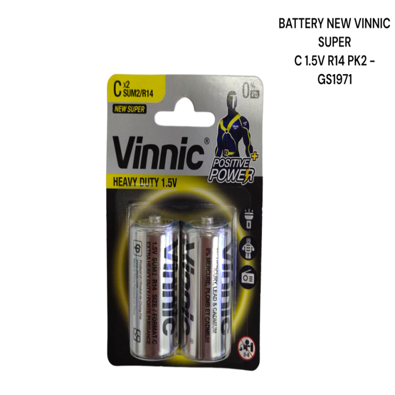 GS1971 - BATTERY NEW VINNIC SUPER C 1.5V R14 PK2