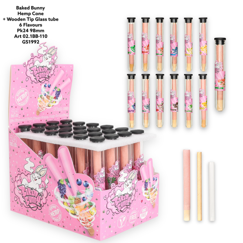 Baked Bunny Hemp Cone king size Glass Tube pk24 02.1bb-110 - GS1992