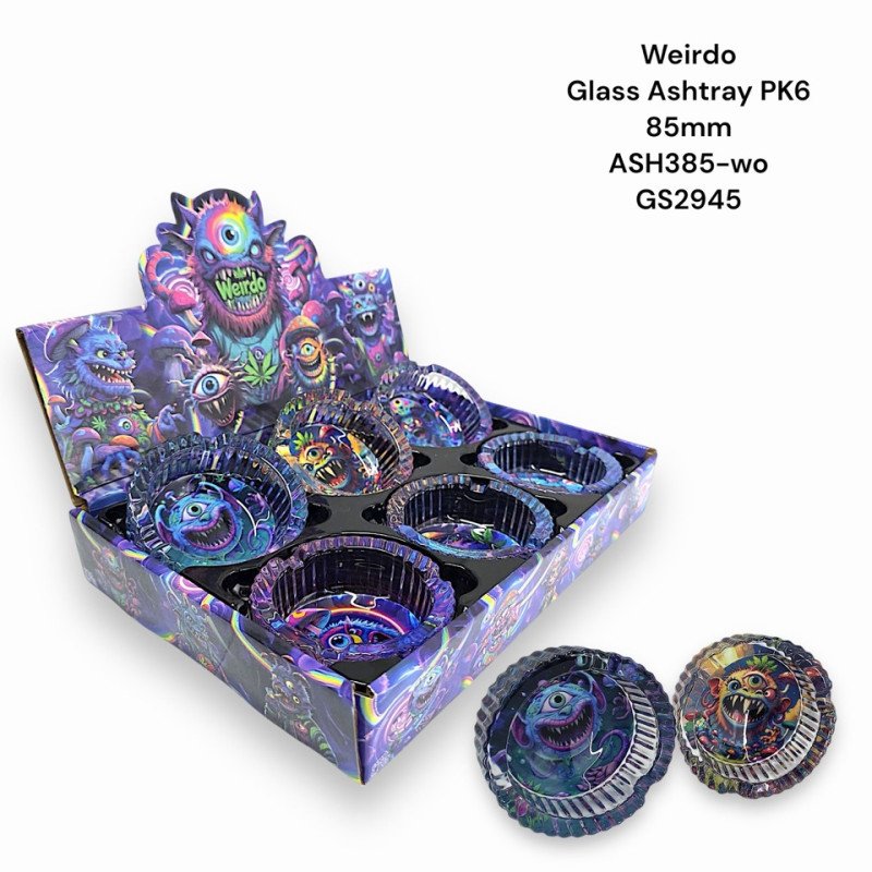 GS2945 - Ashtray ASH385-WO WEIRDO Glass Ashtray Pack Of 6 MIX New ASH385