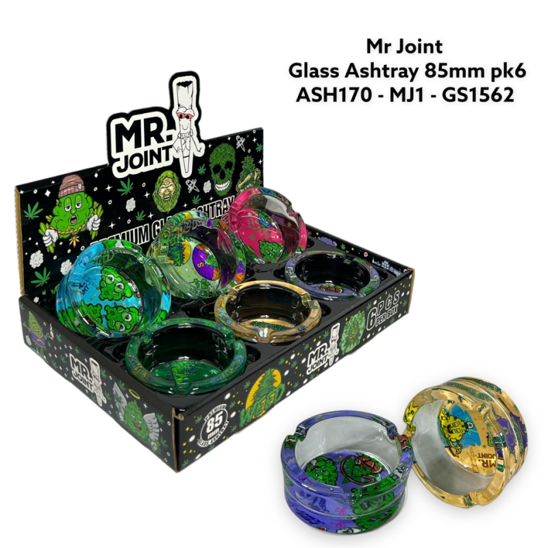 GS1562 - Ashtray ASH170-MJ1 MR JOINT 1 Glass Ashtray Pack Of 6 MIX New ASH170