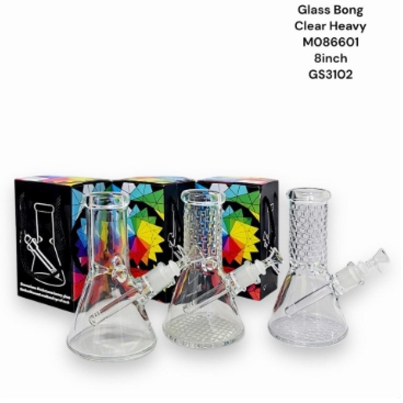 GS3102 - GLASS BONG 8 INCH M086601 CLEAR