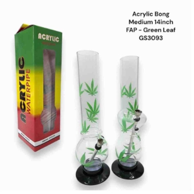 GS3093 - Acrylic Bong FAP Green Leaf Mix 14inch