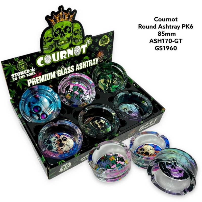 GS1960 - Ashtray ASH170-GT COURNOT MIX Glass Ashtray Pack Of 6 MIX New ASH170