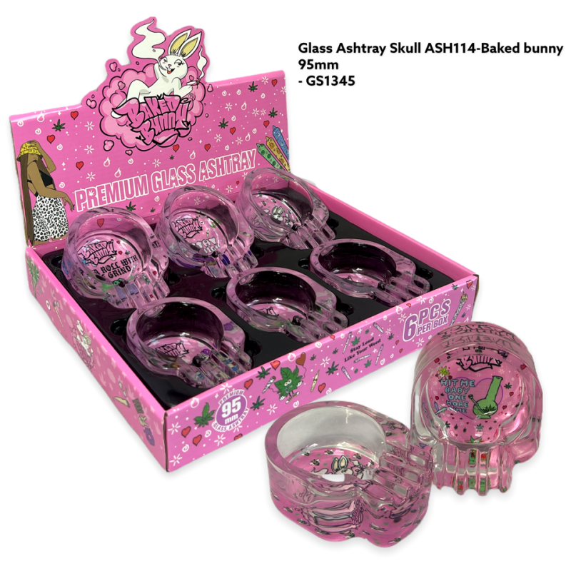GS1345 - Ashtray ASH114-BAKED BAKED BUNNY Glass Ashtray Pack Of 6 Skull New