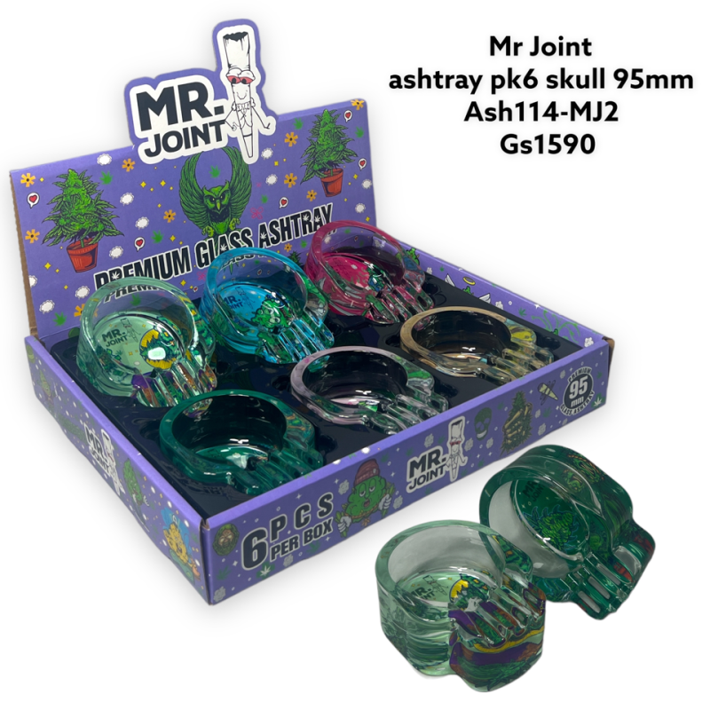 GS1590 - Ashtray ASH114-MJ2 MR JOINT 2 Glass Ashtray Pack Of 6 Skull New