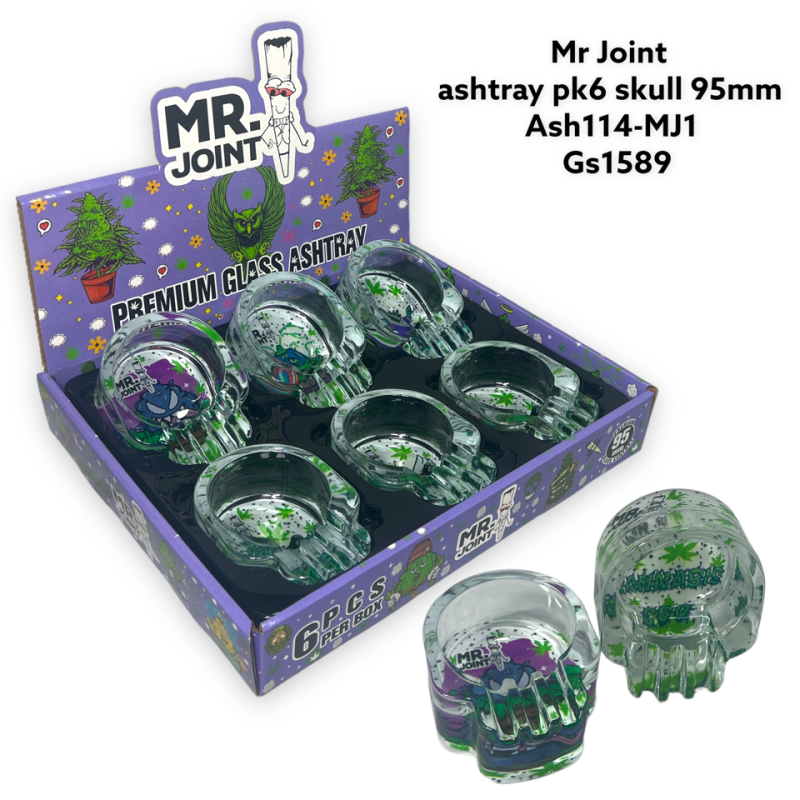 GS1589 - Ashtray ASH114-MJ1 MR JOINT 1 Glass Ashtray Pack Of 6 Skull New
