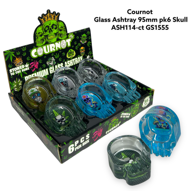 GS1555 - Ashtray ASH114-CT COURNOT Glass Ashtray Pack Of 6 Skull New