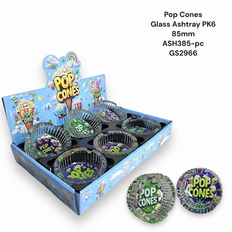 GS2966 - Ashtray ASH385-PC POP CONE Glass Ashtray Pack Of 6 MIX New ASH385