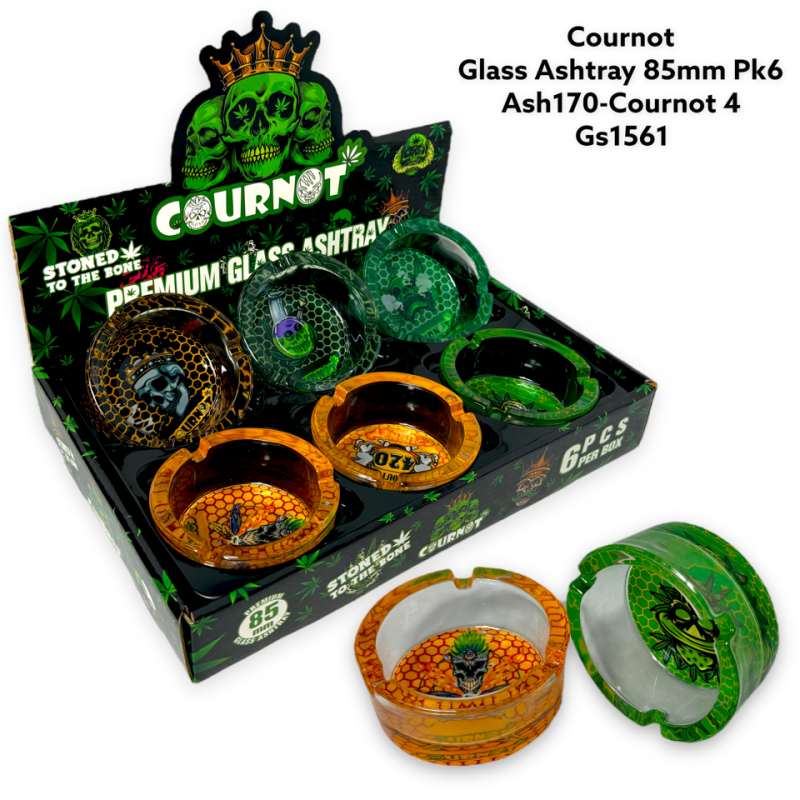 GS1561 - Ashtray ASH170-CT4 COURNOT 4 Glass Ashtray Pack Of 6 MIX New ASH170