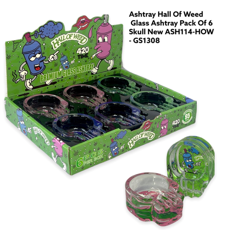 GS1308 - Ashtray ASH114-HW HALL OF W Glass Ashtray Pack Of 6 Skull New