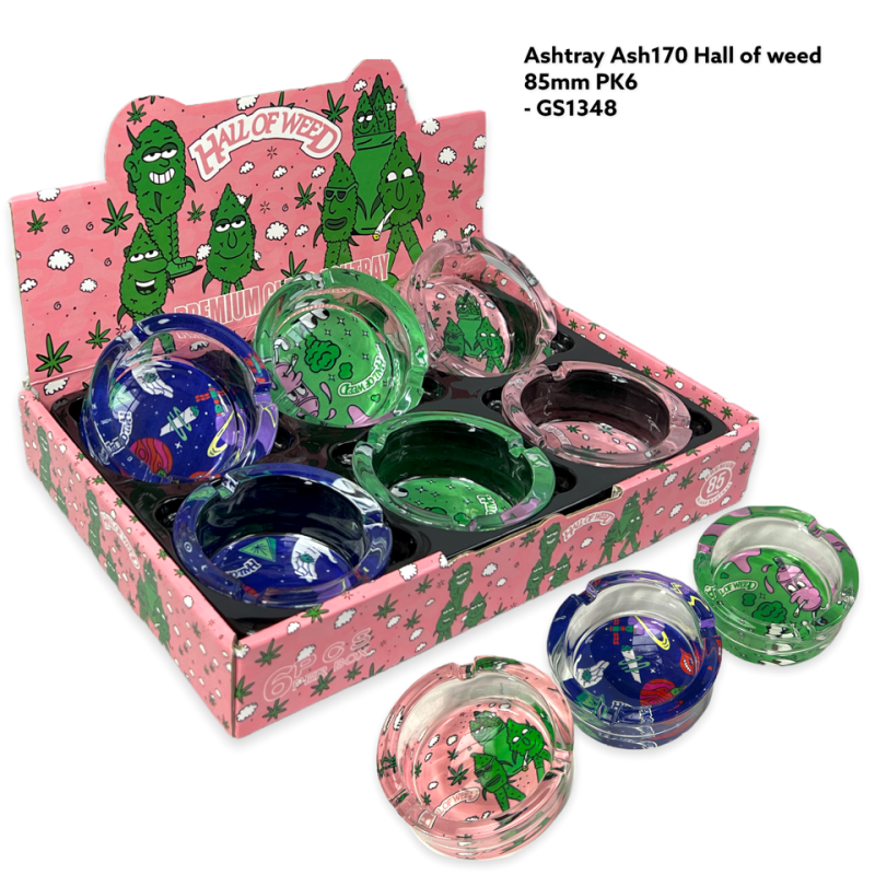 GS1348 - Ashtray ASH170-HOW HALL OF WEED Glass Ashtray Pack Of 6 MIX New ASH170