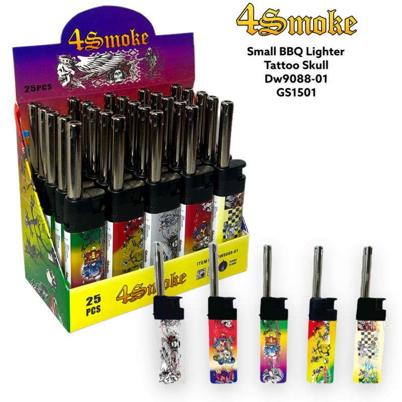 4 Smoke BBQ Lighter PK25 DW9088-01 TATTOO SKULL - GS1501