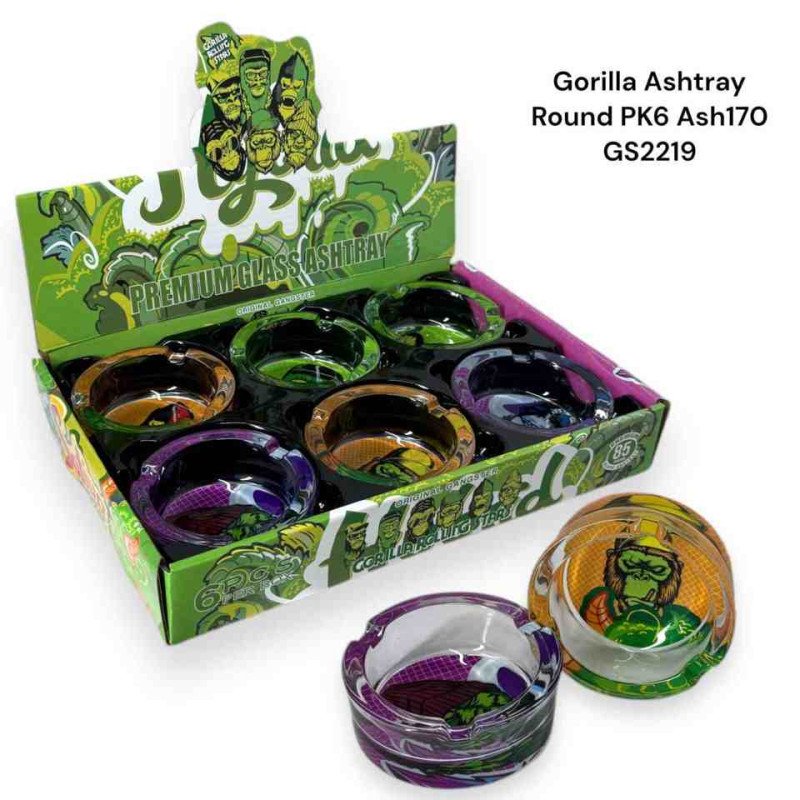 GS2219 - Ashtray - Gorilla Glass Ashtray Pack Of 6 MIX New ASH170-grs ASH170