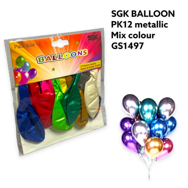 SGK BALLOON PACK OF 12 PK12 2.8G METALLIC - GS1497