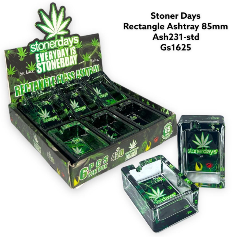 GS1625 - Ashtray - STONER DAYS RECTANGLE Glass Ashtray Pack Of 6 MIX New ASH231-STD ASH231