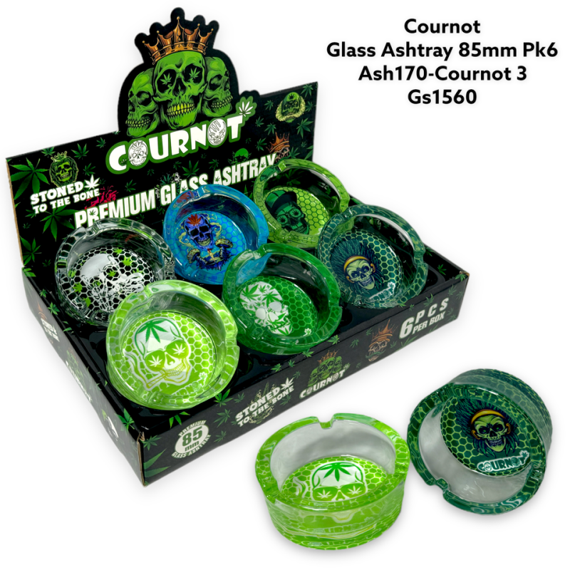 GS1560 - Ashtray ASH170-CT3 COURNOT 3 Glass Ashtray Pack Of 6 MIX New ASH170