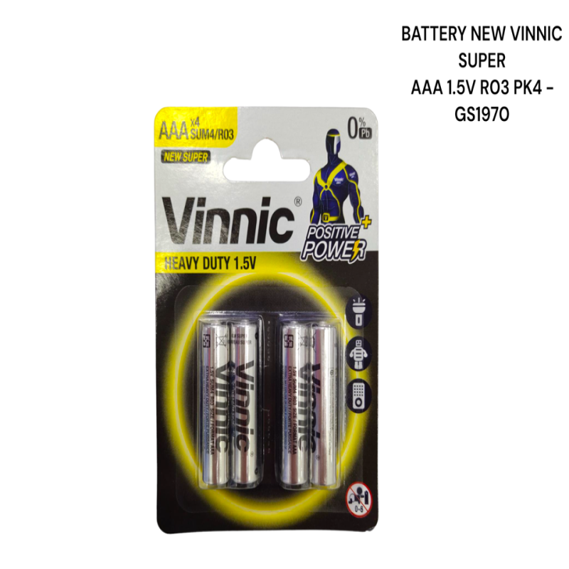 GS1970 - BATTERY NEW VINNIC SUPER AAA 1.5V R03 PK4