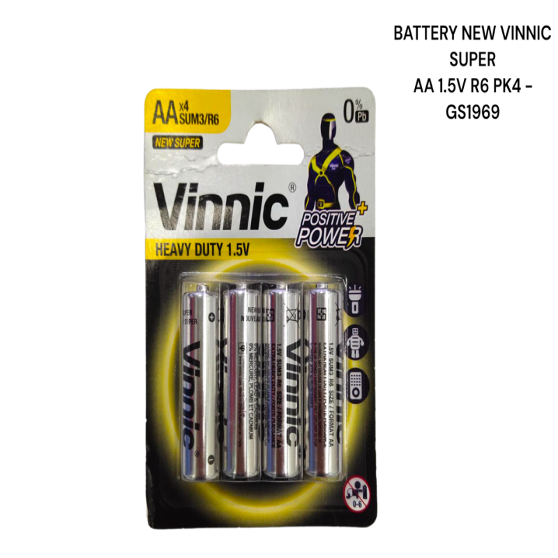 GS1969 - BATTERY NEW VINNIC SUPER AA 1.5V R6 PK4