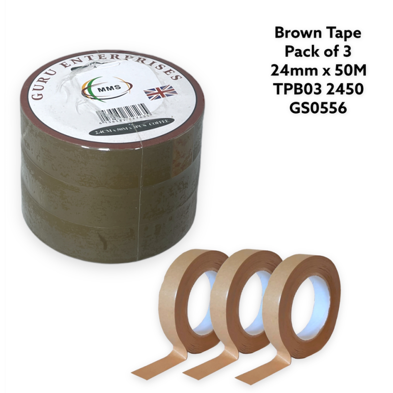 Tape BROWN 24X50/52 Pack of 3 TPB03 - GS0556