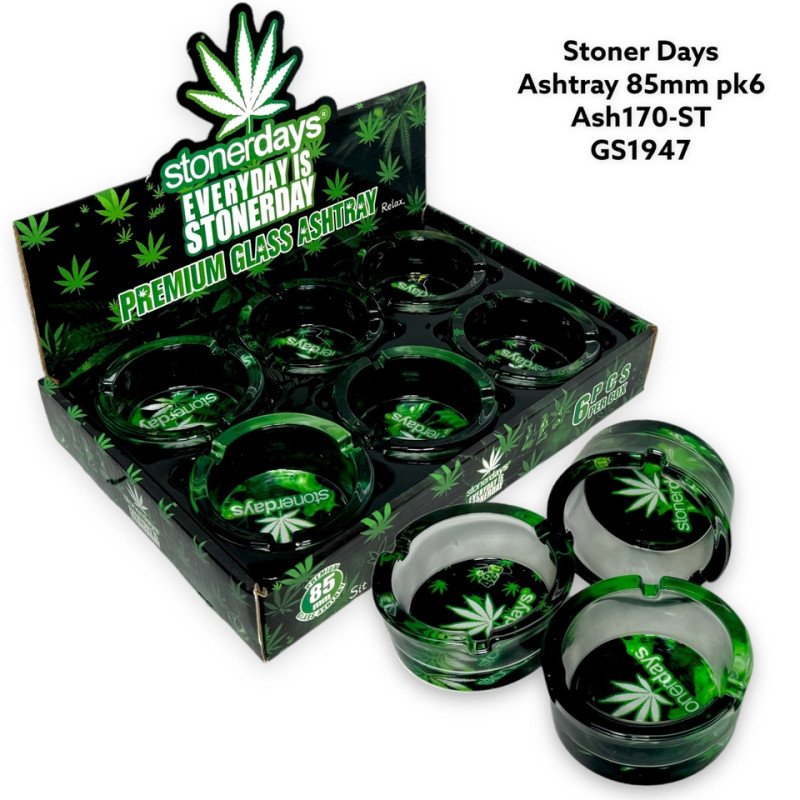 GS1947 - Ashtray ASH170-ST STONER DAYS Glass Ashtray Pack Of 6 MIX New ASH170