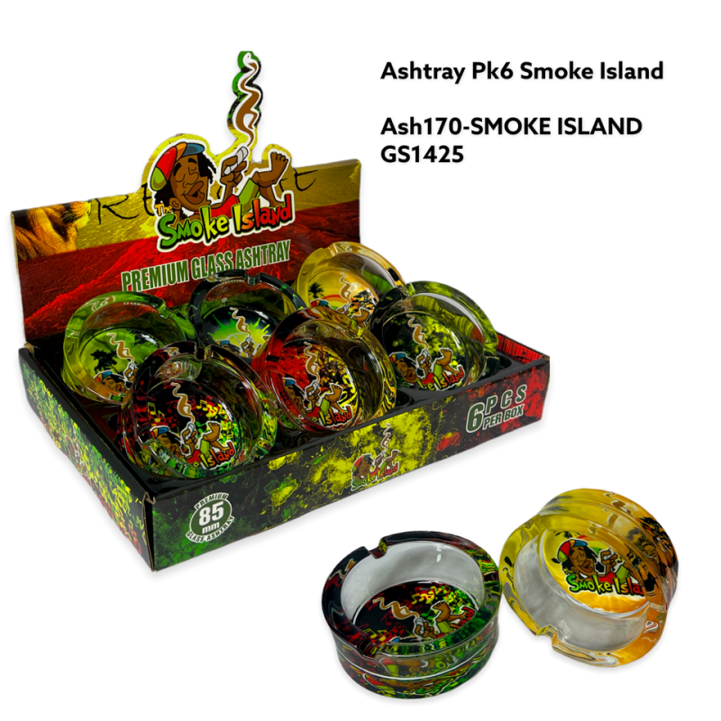 GS1425 - Ashtray ASH170-SI SMOKE ISLAND Glass Ashtray Pack Of 6 MIX