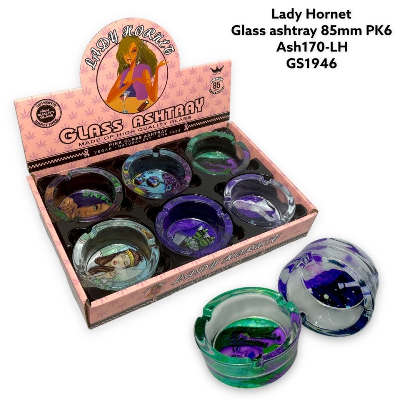 GS1946 - Ashtray ASH170-LH Lady Hornet Glass Ashtray Pack Of 6 MIX