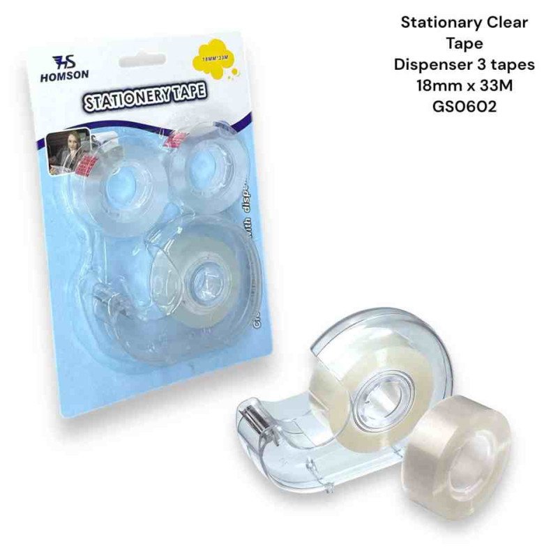 Clear tape 3 Pk with dispenser GS0602