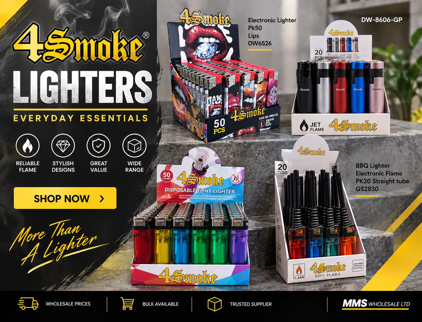 Shop the 4Smoke lighter range at MMS Wholesale